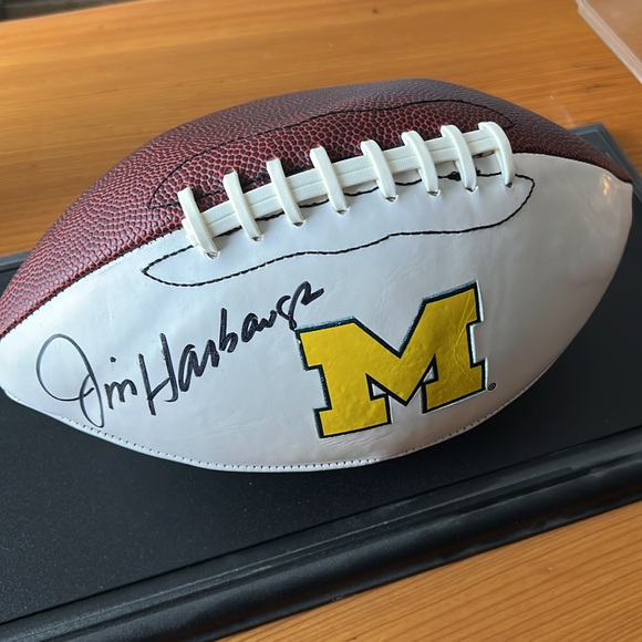 UM autographed by Jim Harbaugh football 🏈 University of Michigan - Picture 1 of 4